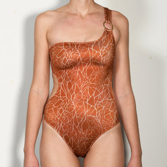 Terracotta Marble One Shoulder Swimsuit