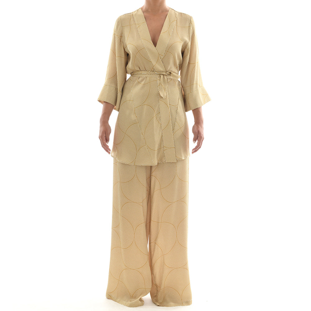 Gold Mosaic Satin Mini Kimono Dress