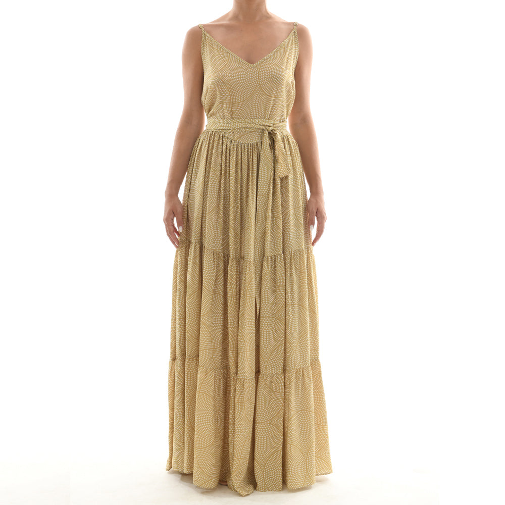 Gold Mosaic Maxi Ruffle Dress