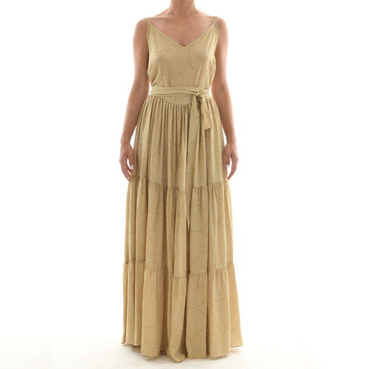 Gold Mosaic Maxi Ruffle Dress