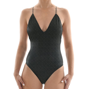 Meander Black Halter Swimsuit