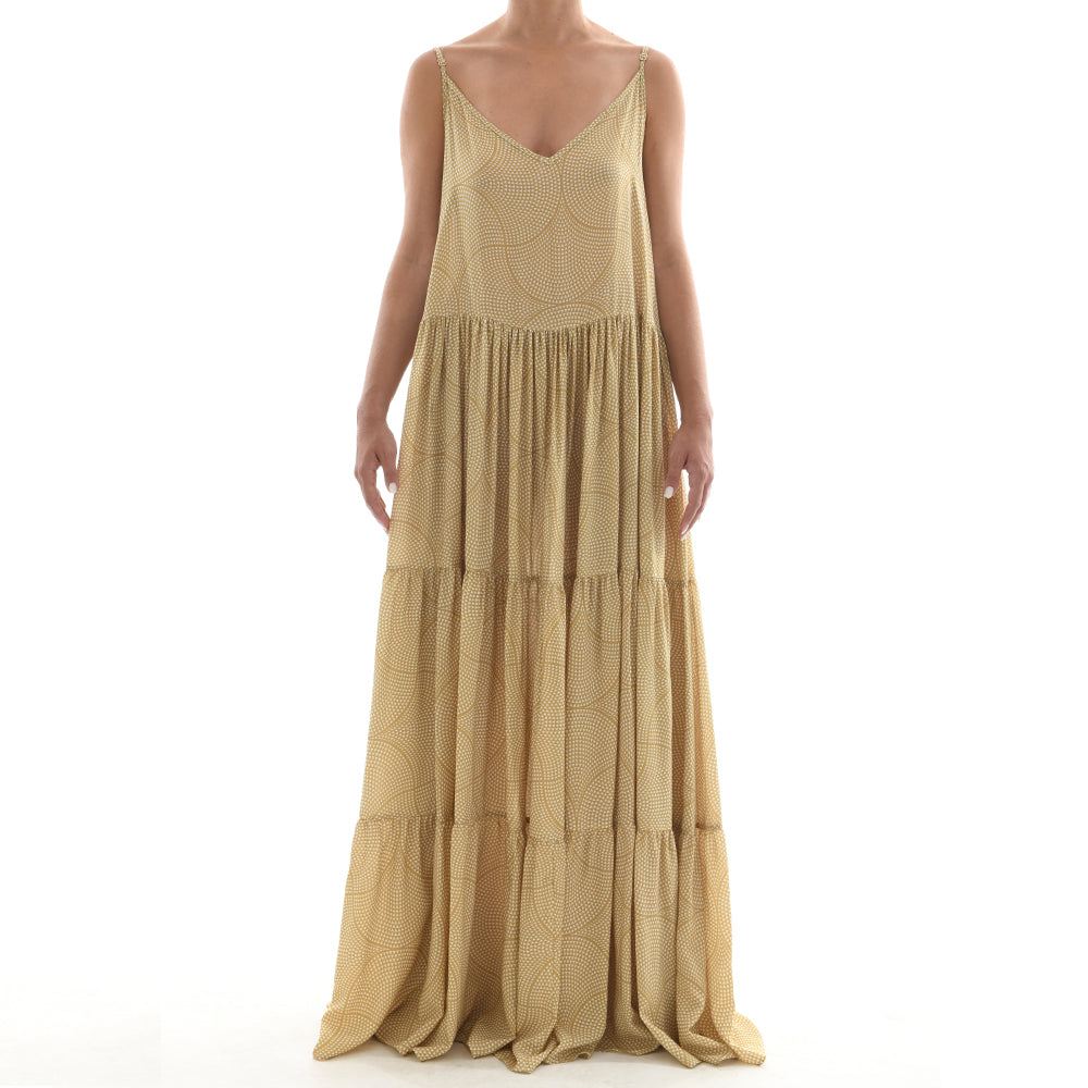 Gold Mosaic Maxi Ruffle Dress