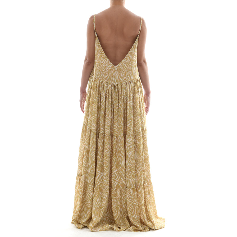 Gold Mosaic Maxi Ruffle Dress