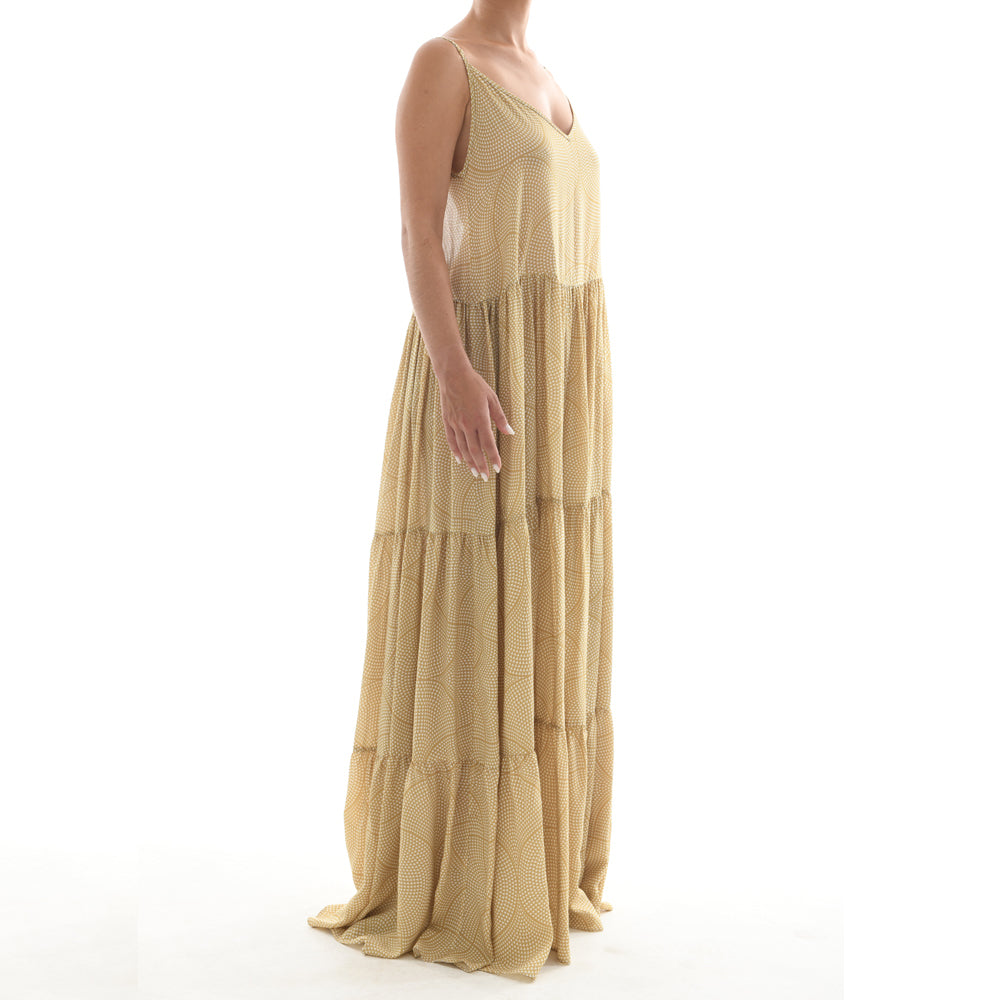 Gold Mosaic Maxi Ruffle Dress