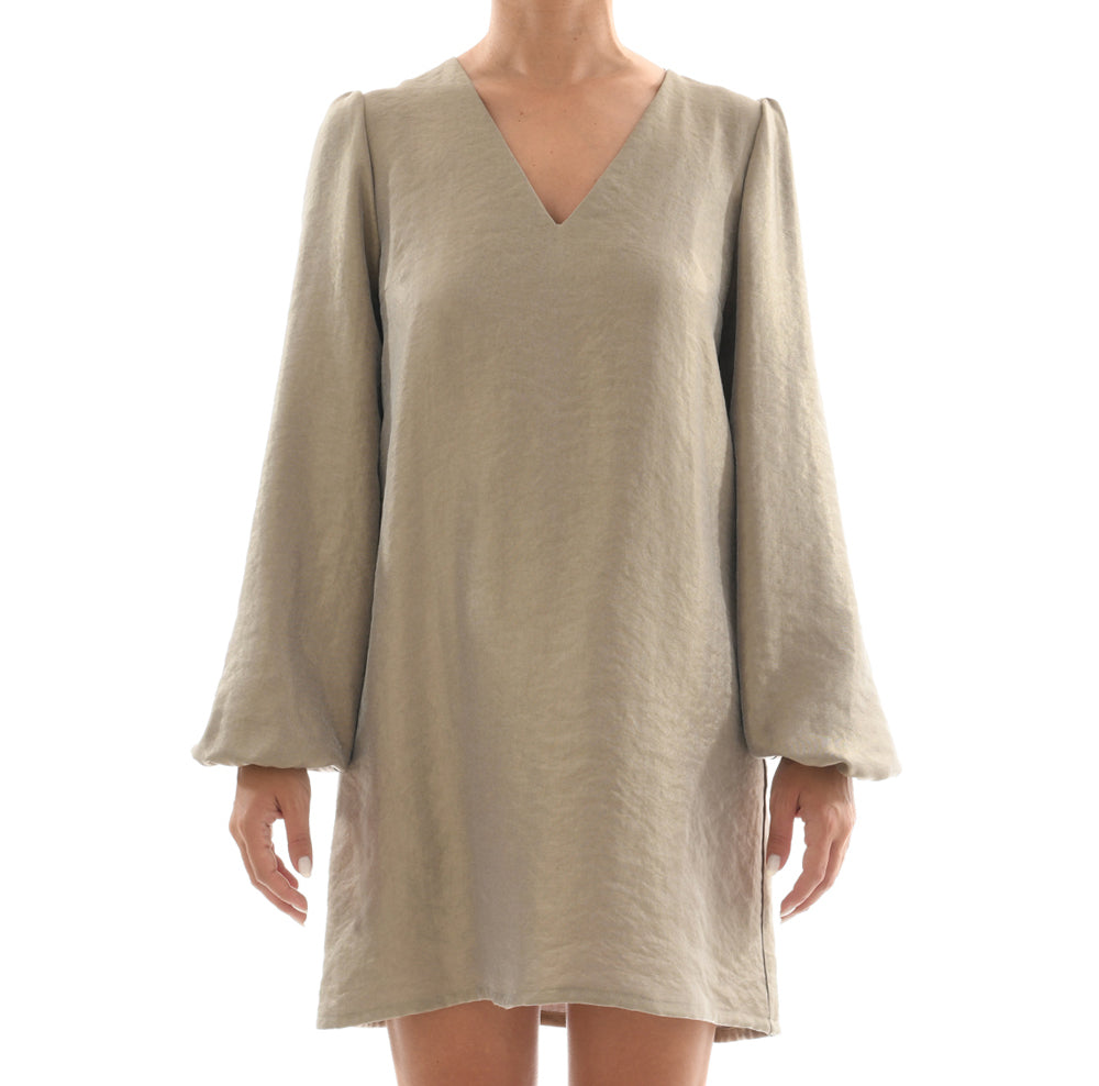 Metallic Gold Twill Mini Kaftan Dress