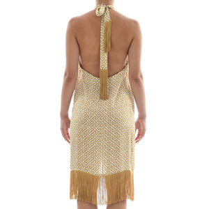 Grecian Gold Satin Sarong Dress