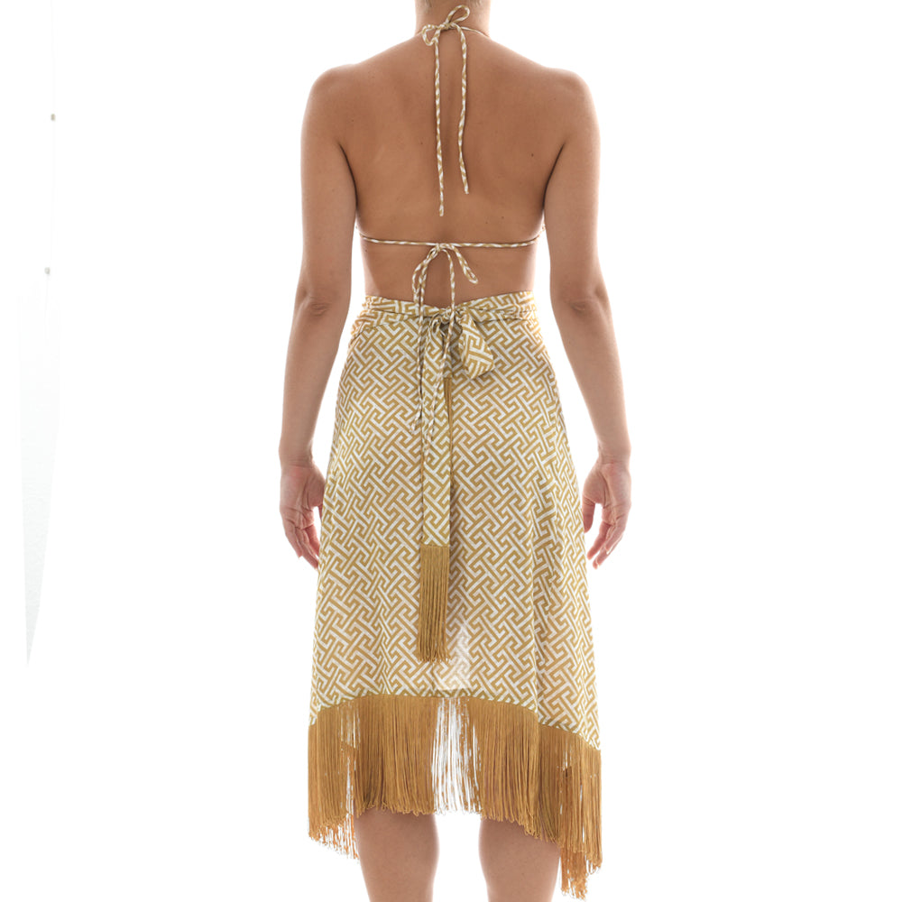 Grecian Gold Satin Sarong Dress