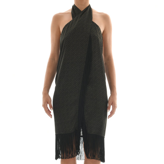 Meander Black Satin Sarong Dress