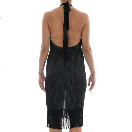 Meander Black Satin Sarong Dress