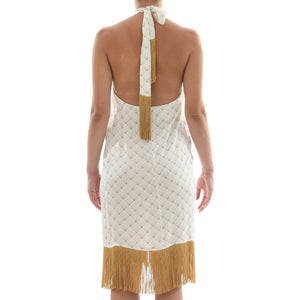 White Seashell Satin Sarong Dress