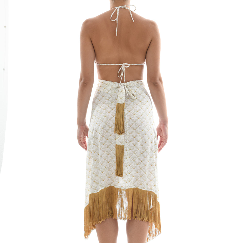 White Seashell Satin Sarong Dress