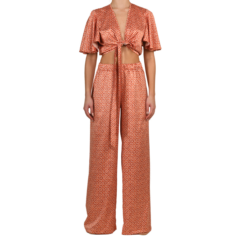 Grecian Grapefruit Satin Wrap Top