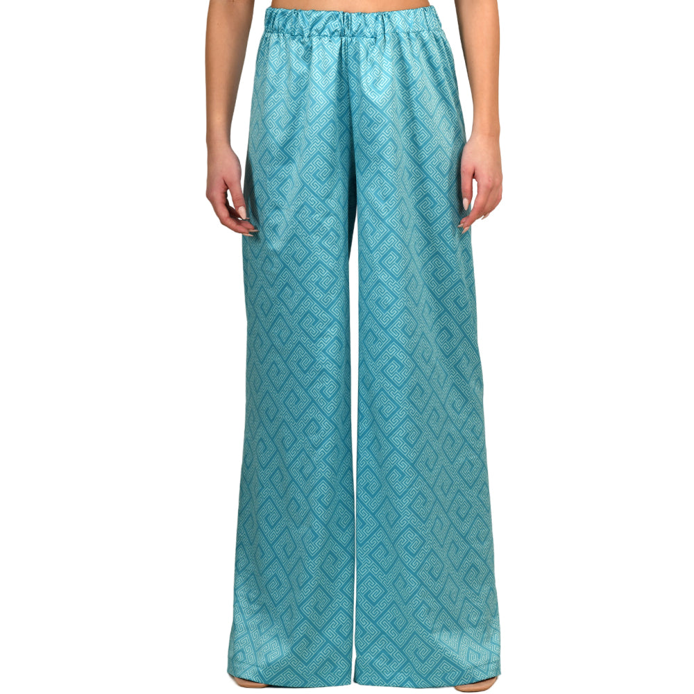 Meander Aquamarine Satin Pantalone