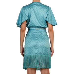 Meander Aquamarine Satin Mini Skirt