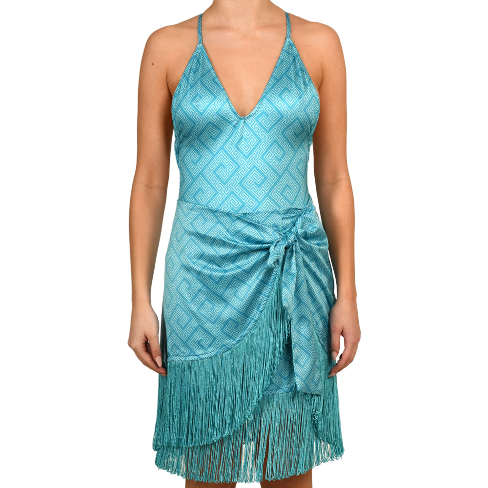 Meander Aquamarine Satin Mini Skirt
