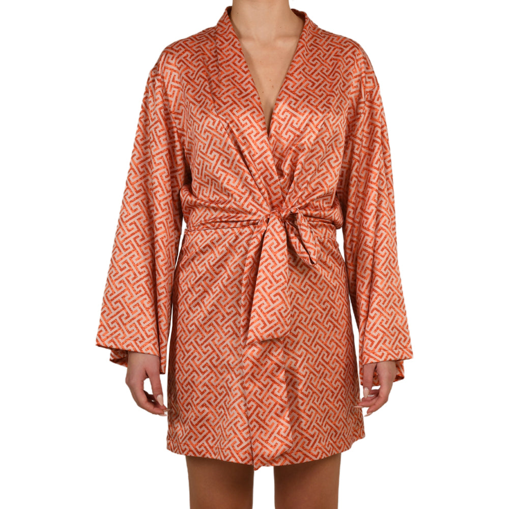 Grecian Grapefruit Satin Mini Belted Dress