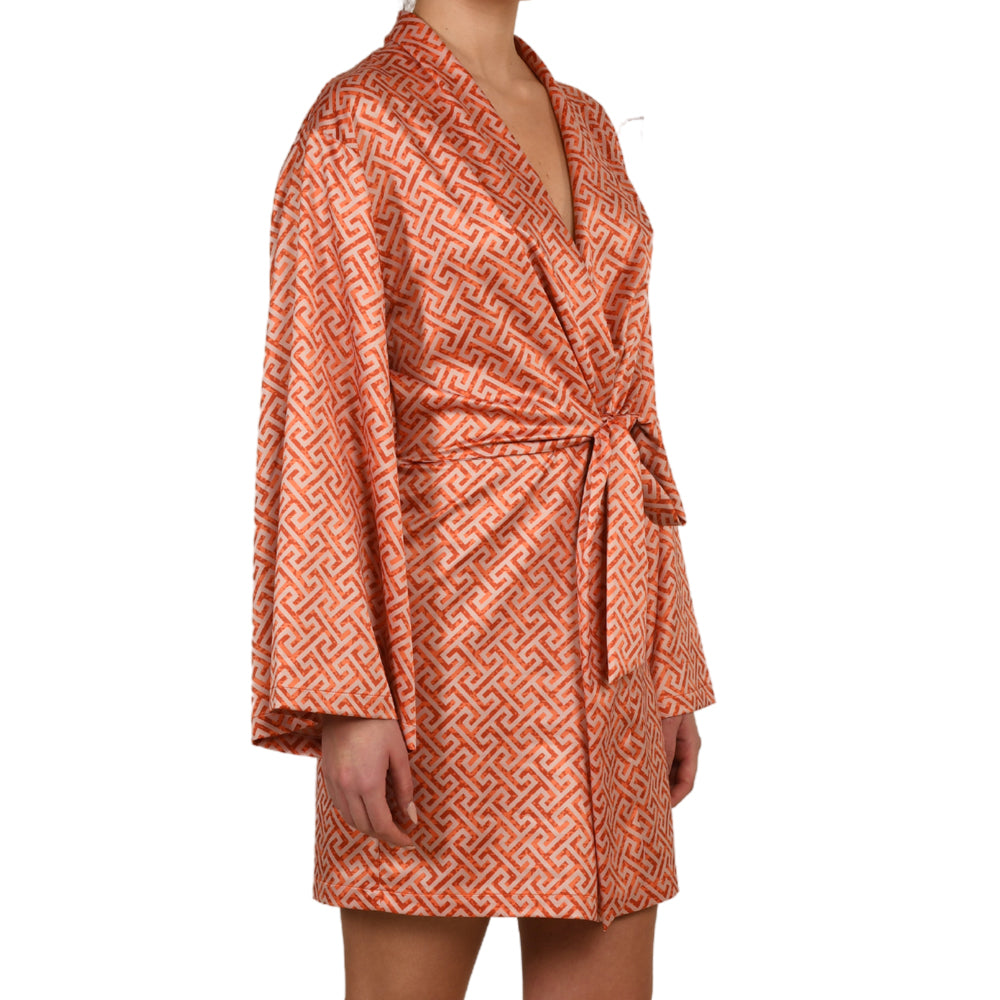 Grecian Grapefruit Satin Mini Belted Dress