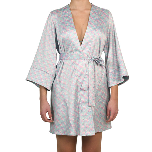 Mermaid Shell Satin Mini Kimono Dress