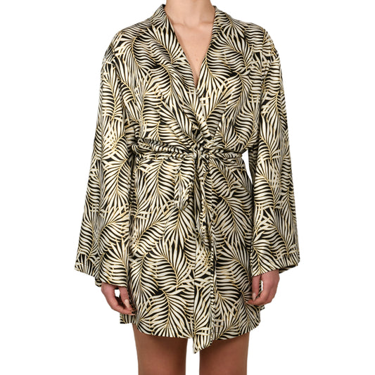 Tropical Black Satin Mini Belted Dress