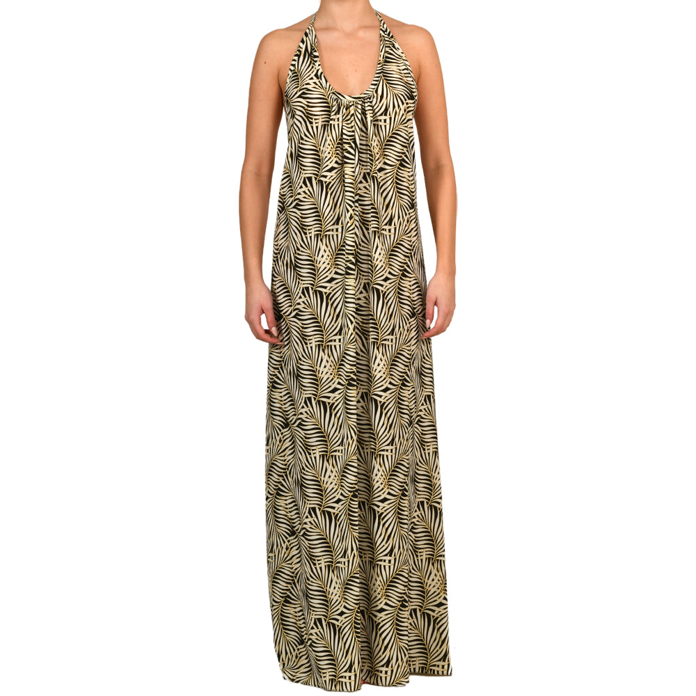 Tropical Black Crepe Maxi Dress