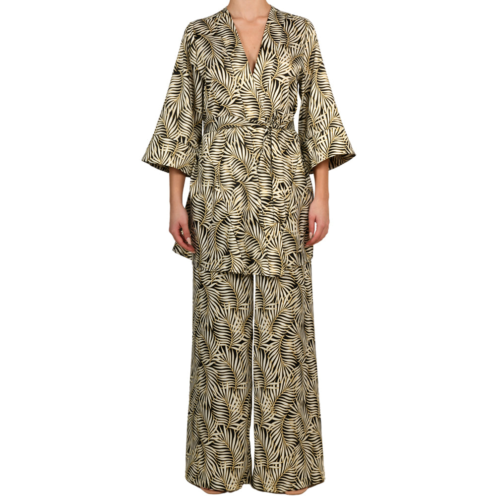 Tropical Black Satin Pantalone