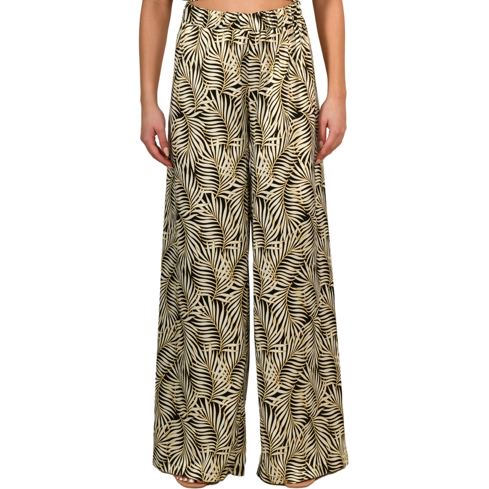 Tropical Black Satin Pantalone