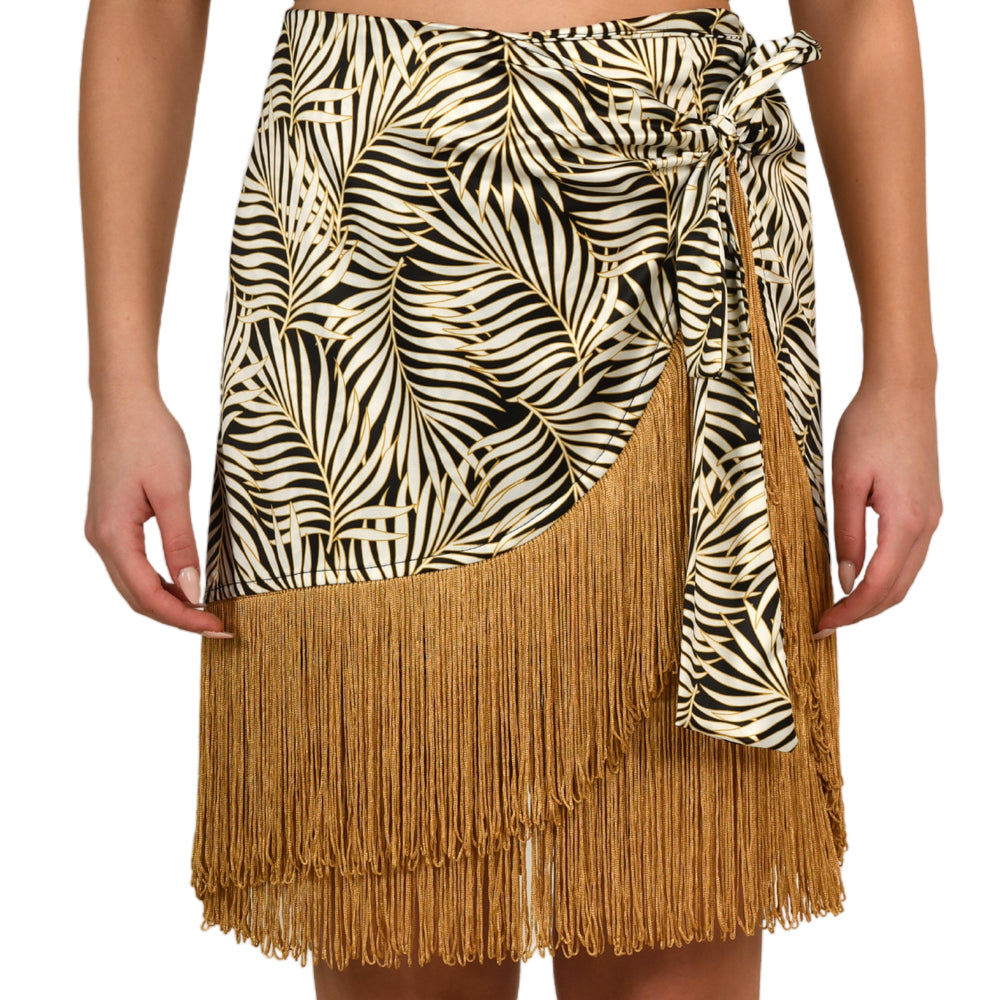 Tropical Black Satin Mini Skirt
