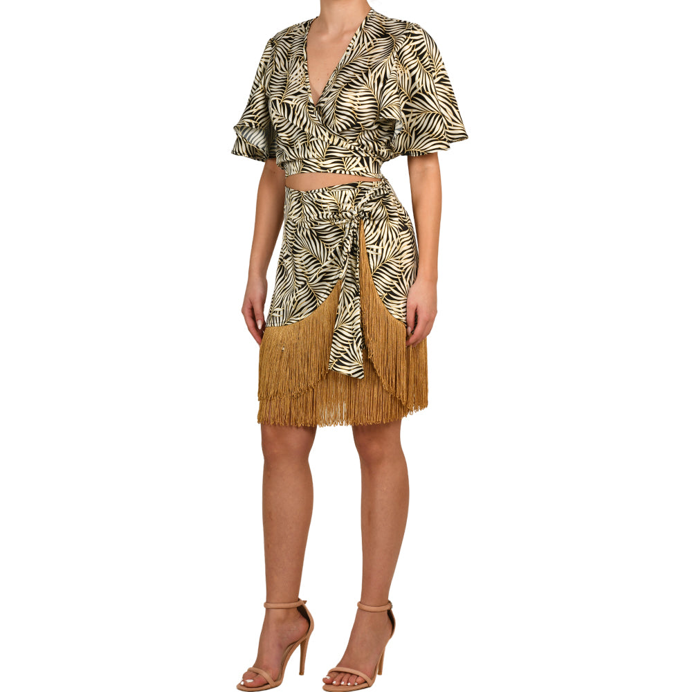 Tropical Black Satin Mini Skirt