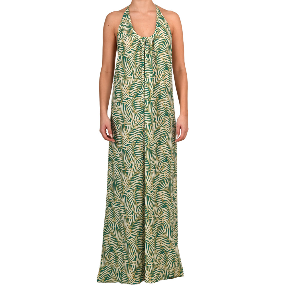 Tropical Green Crepe Maxi Dress