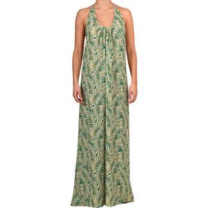 Tropical Green Crepe Maxi Dress