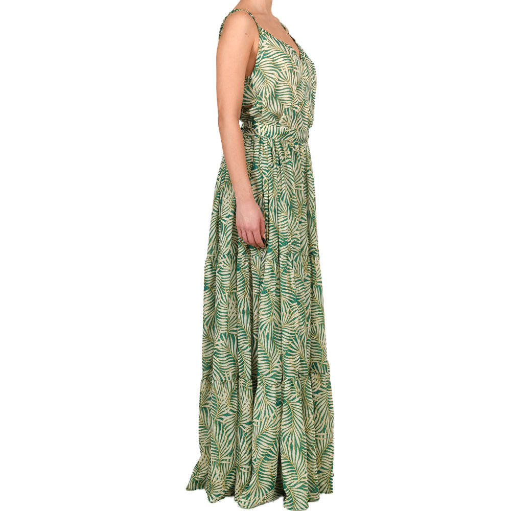 Tropical Green Maxi Shimmering Ruffle Dress