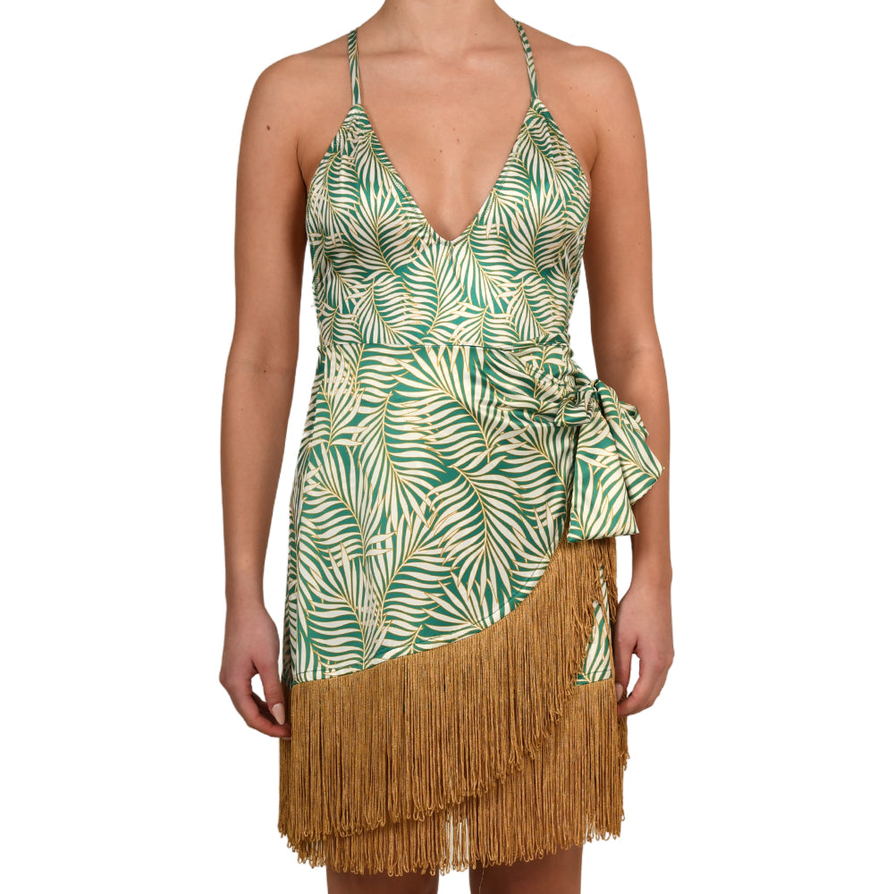 Tropical Green Satin Mini Skirt
