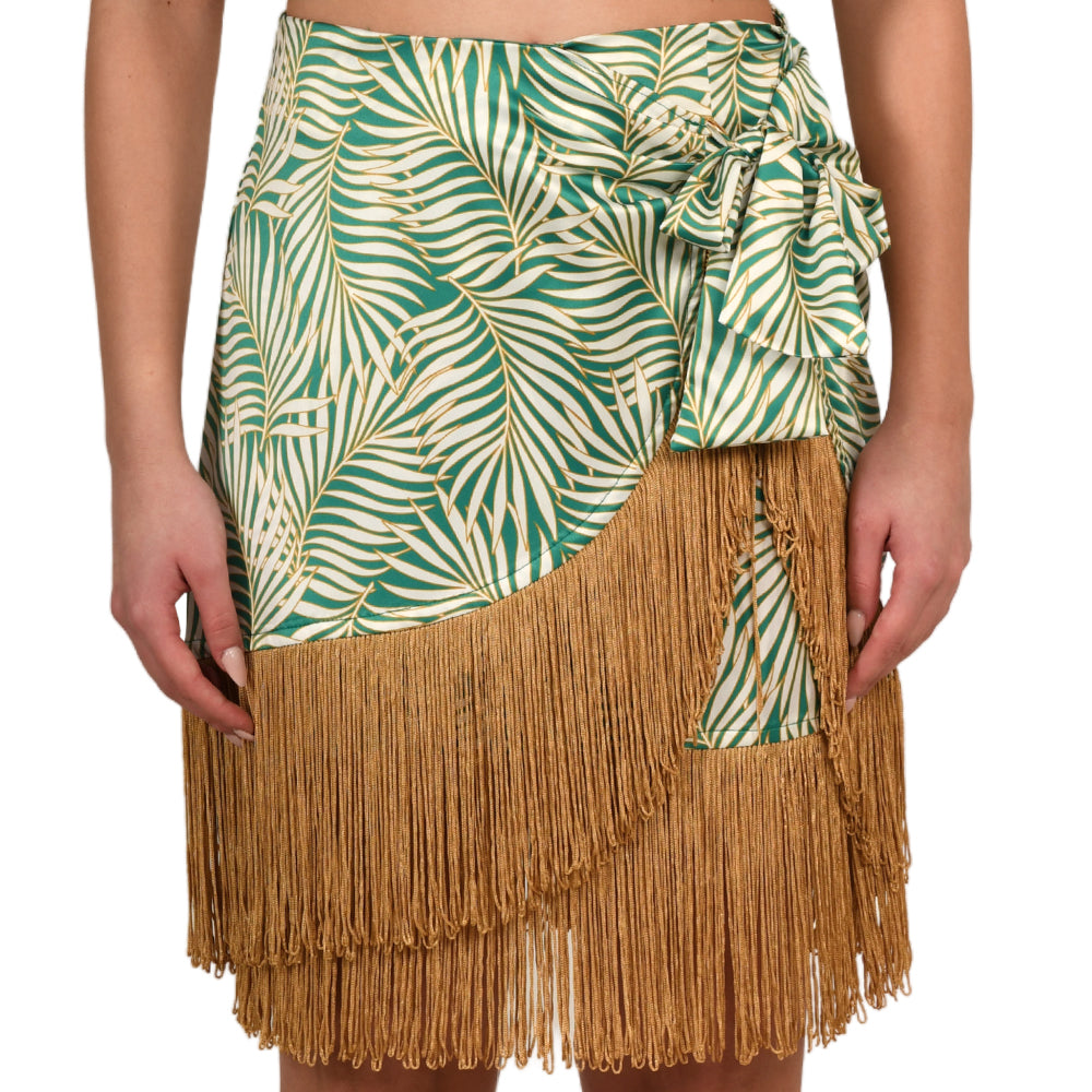 Tropical Green Satin Mini Skirt