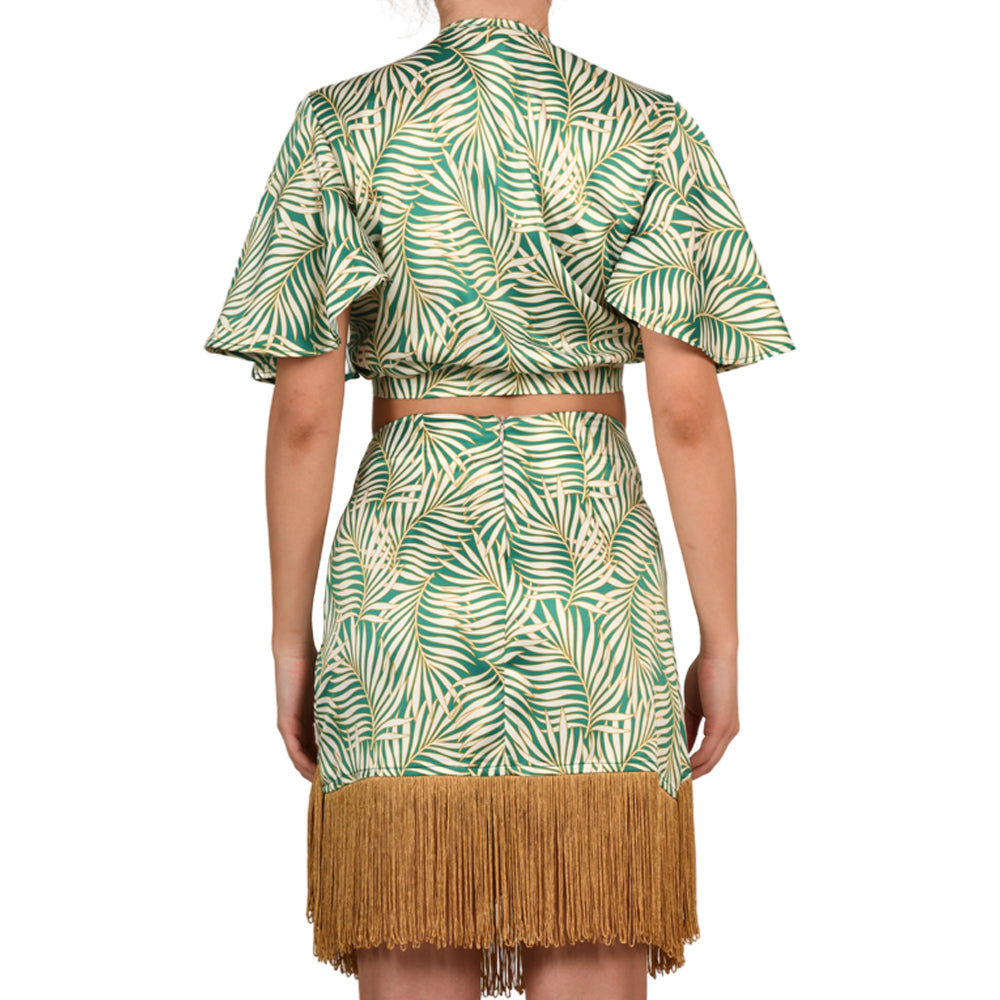 Tropical Green Satin Mini Skirt