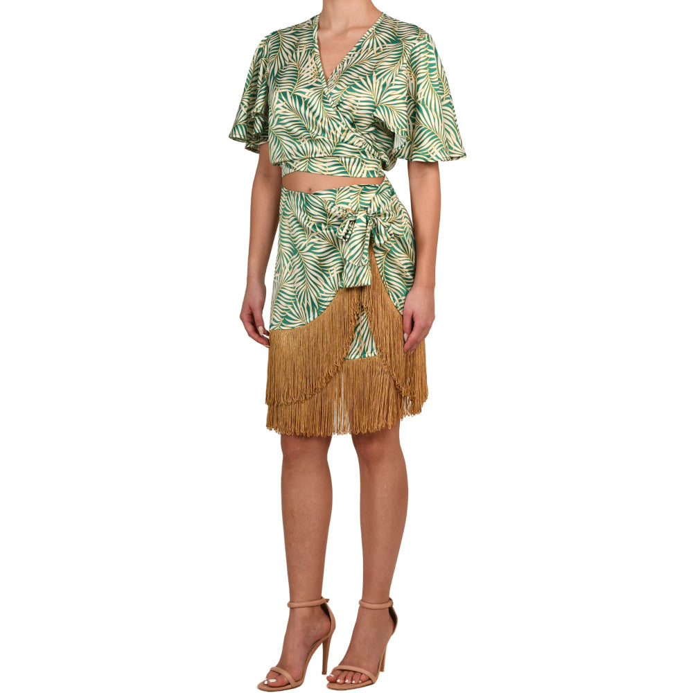 Tropical Green Satin Mini Skirt