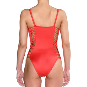 Red Corset Cutout Swimsuit