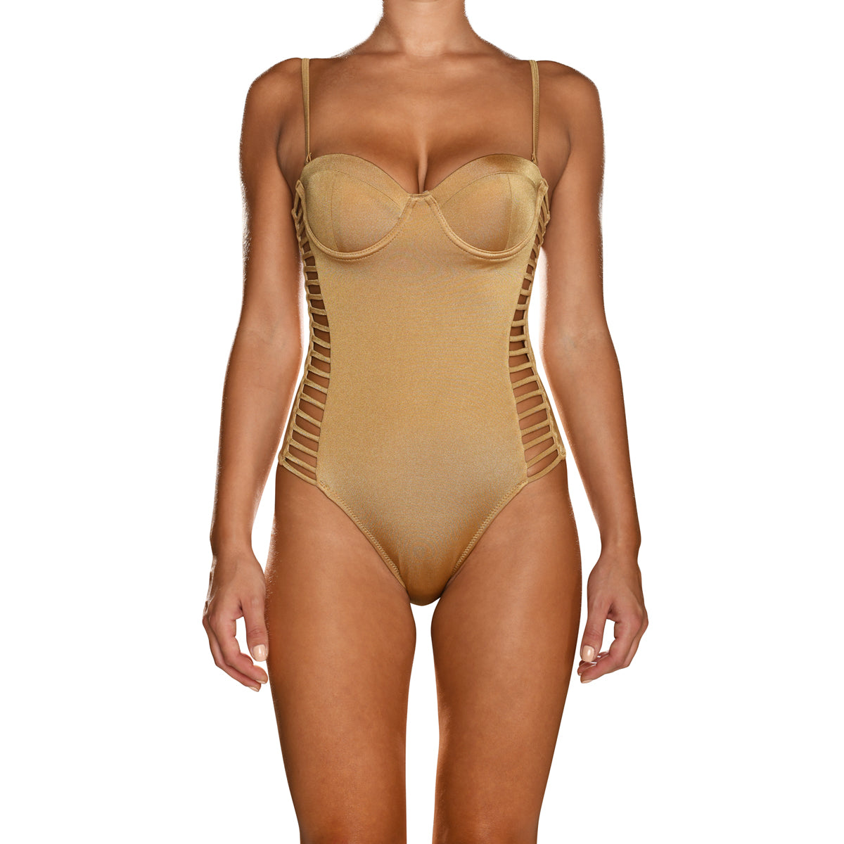 Dark Gold Corset Cutout Swimsuit