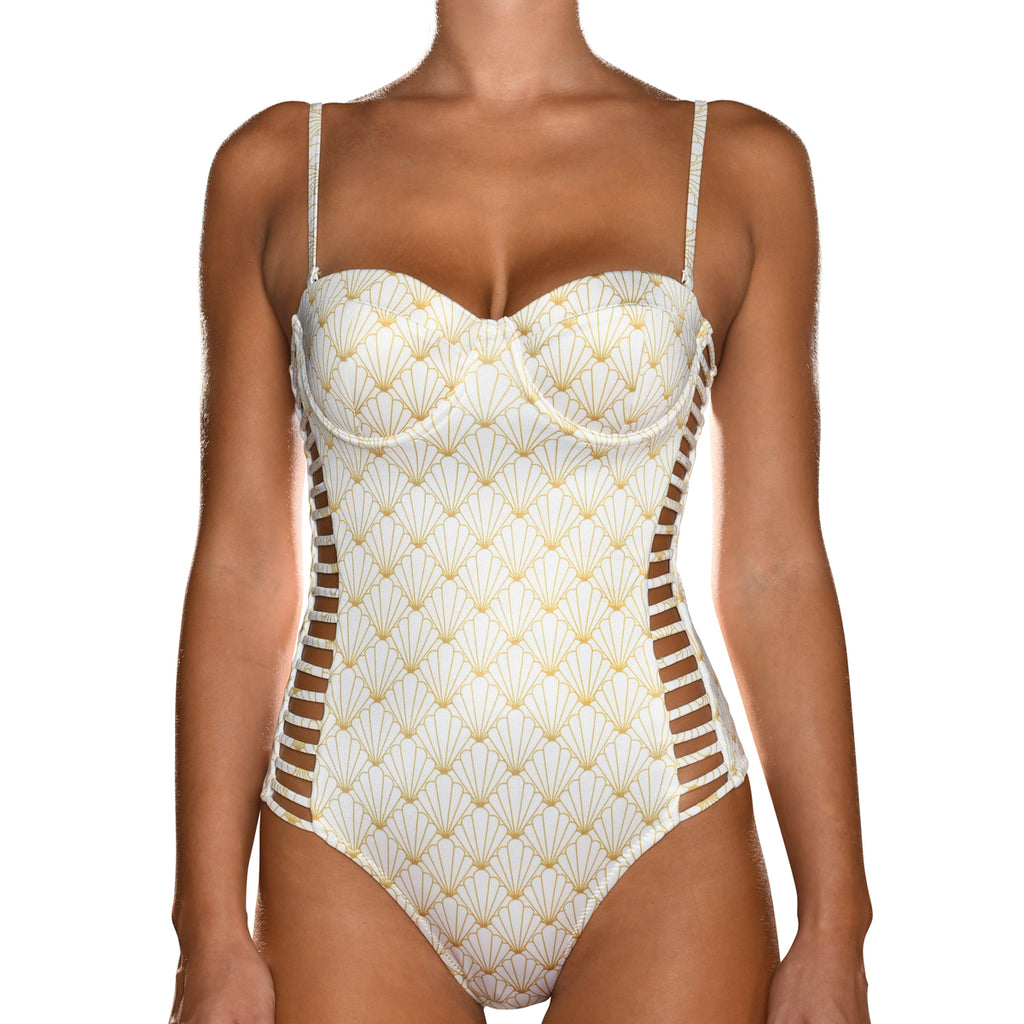 White Shell Corset Cutout Swimsuit