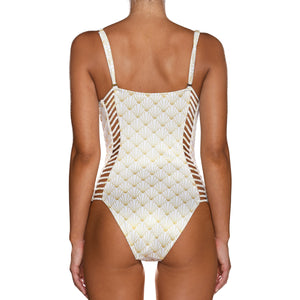 White Shell Corset Cutout Swimsuit