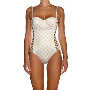 White Shell Corset Cutout Swimsuit