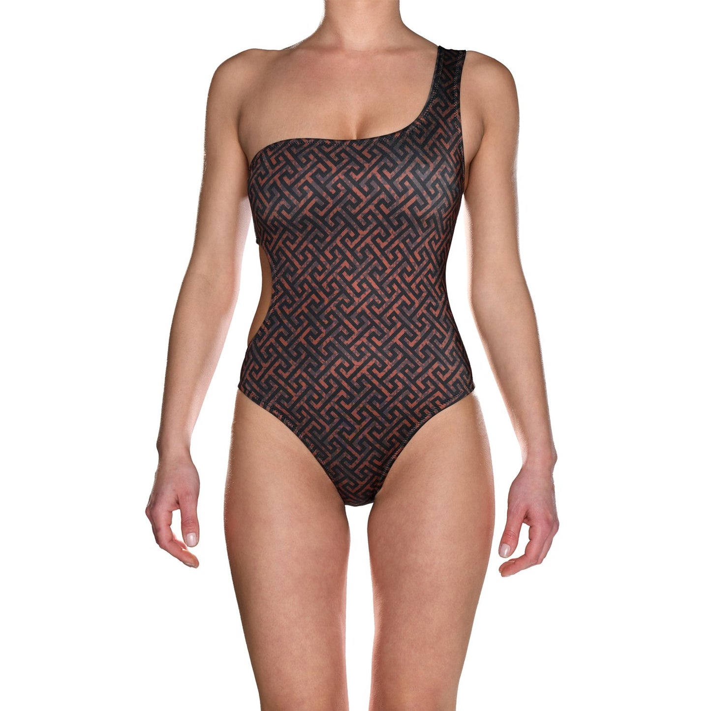 Grecian Tortoiseshell One Shoulder Swimsuit