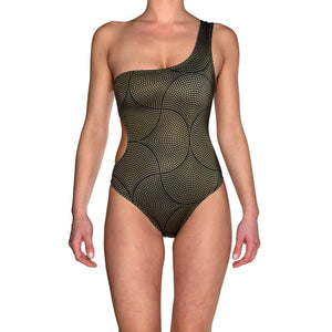 Black & Gold Mosaic One Shoulder Swimsuit