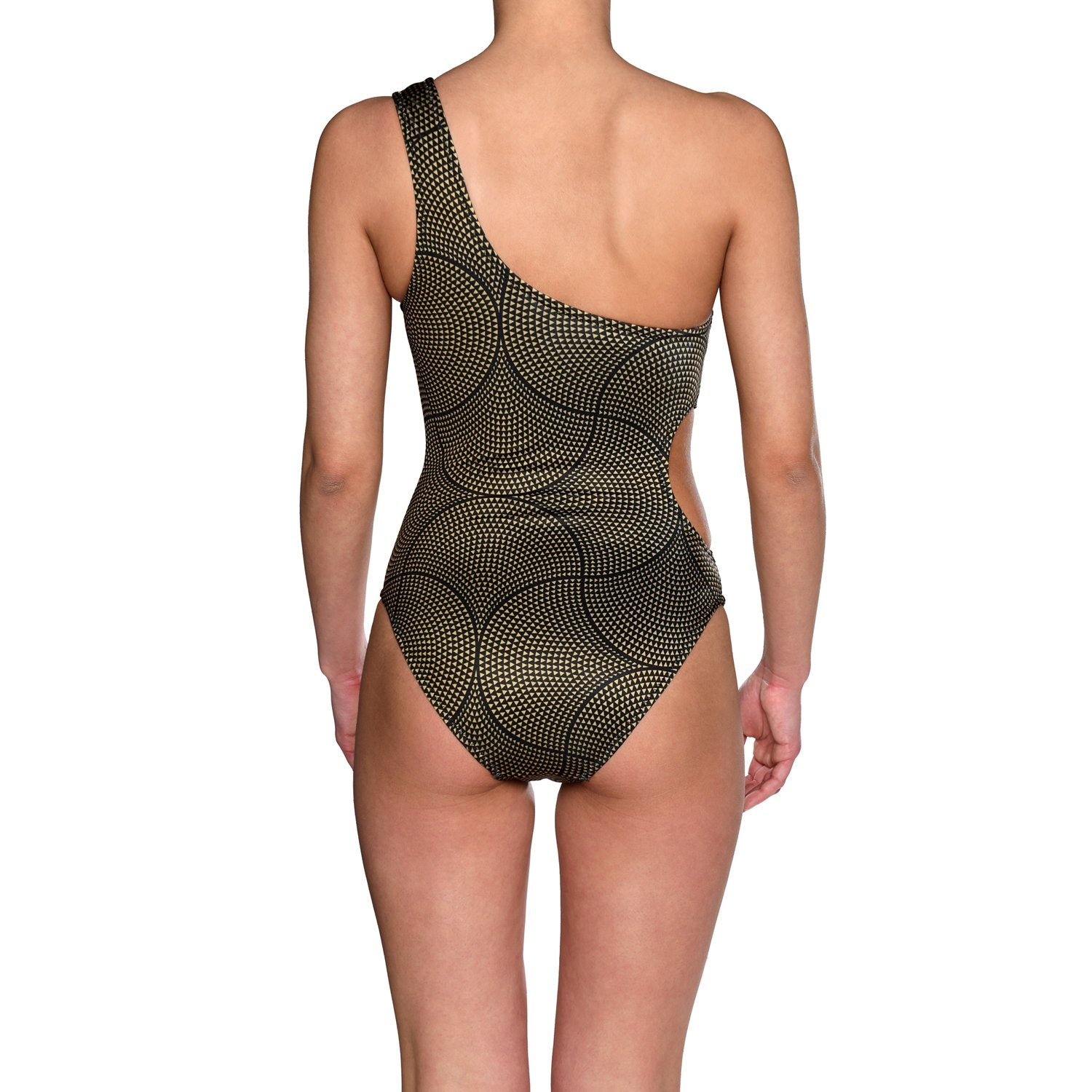 Black & Gold Mosaic One Shoulder Swimsuit