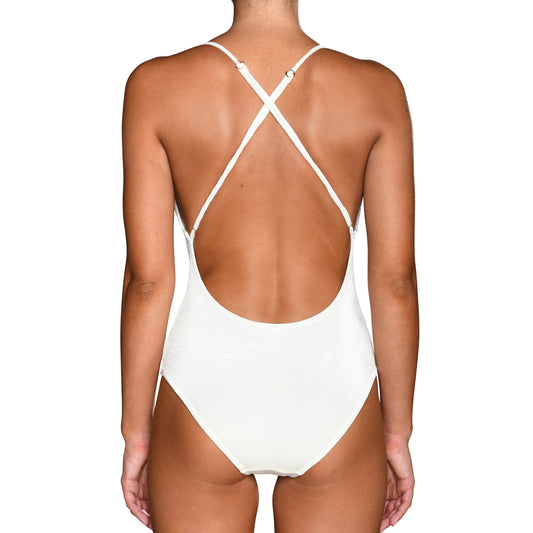 Off White Velvet Halter Swimsuit