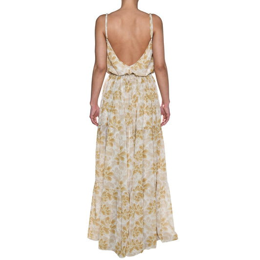 Gold Peony Maxi Ruffle Dress