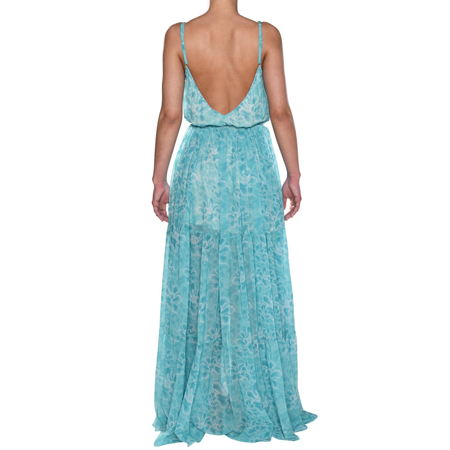 Turquoise Peony Maxi Ruffle Dress