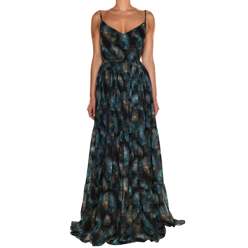Sapphire Leaves Maxi Ruffle Dress