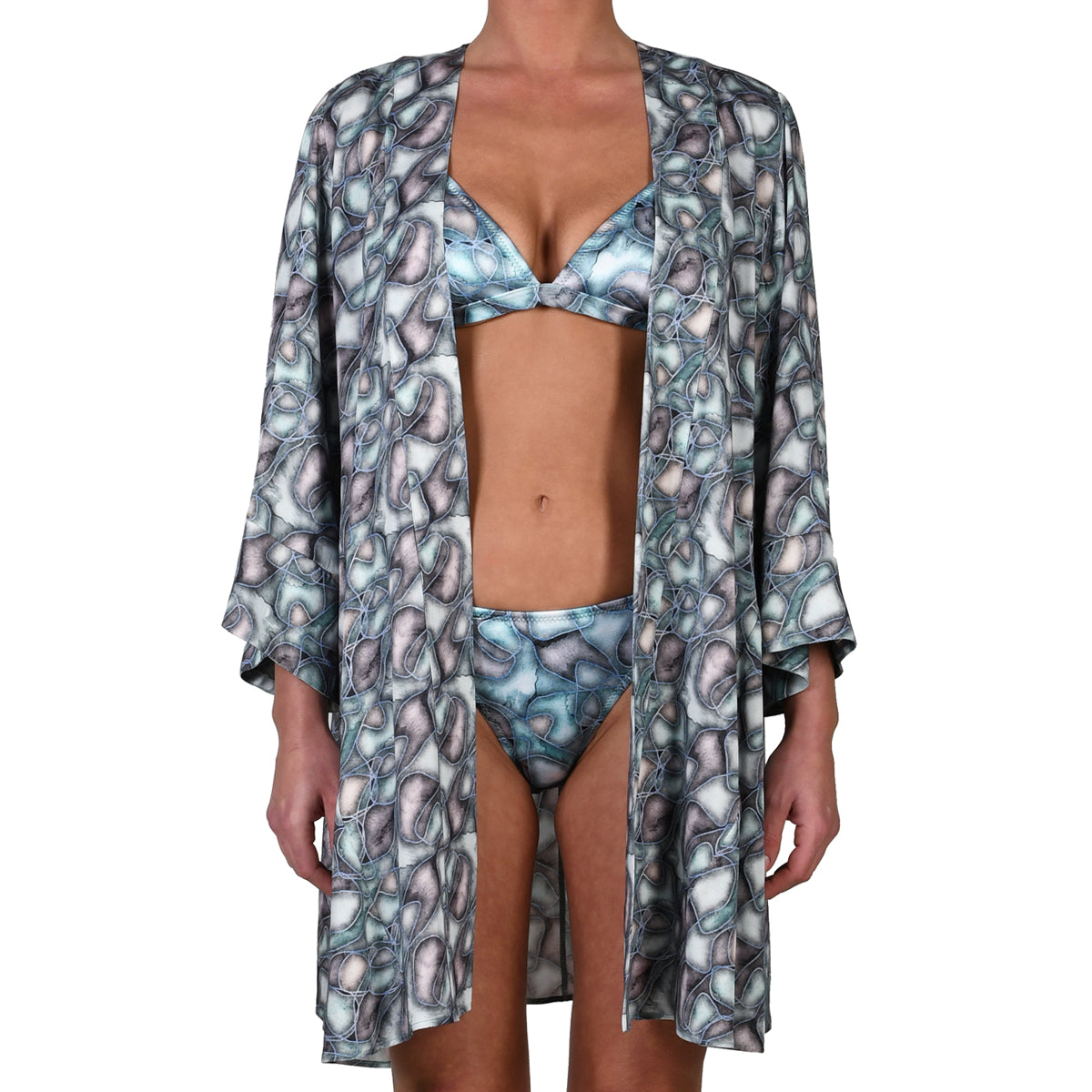 Aqua Water Stones Mini Kimono Dress