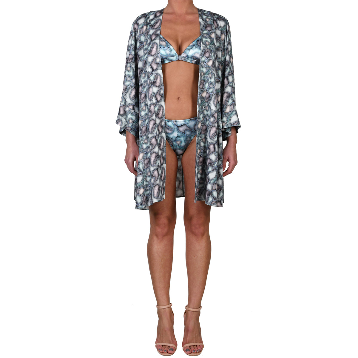 Aqua Water Stones Mini Kimono Dress