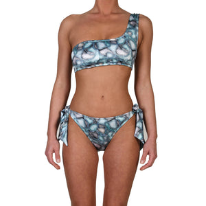 Aqua Water Stones Tie Side One Shoulder Bikini